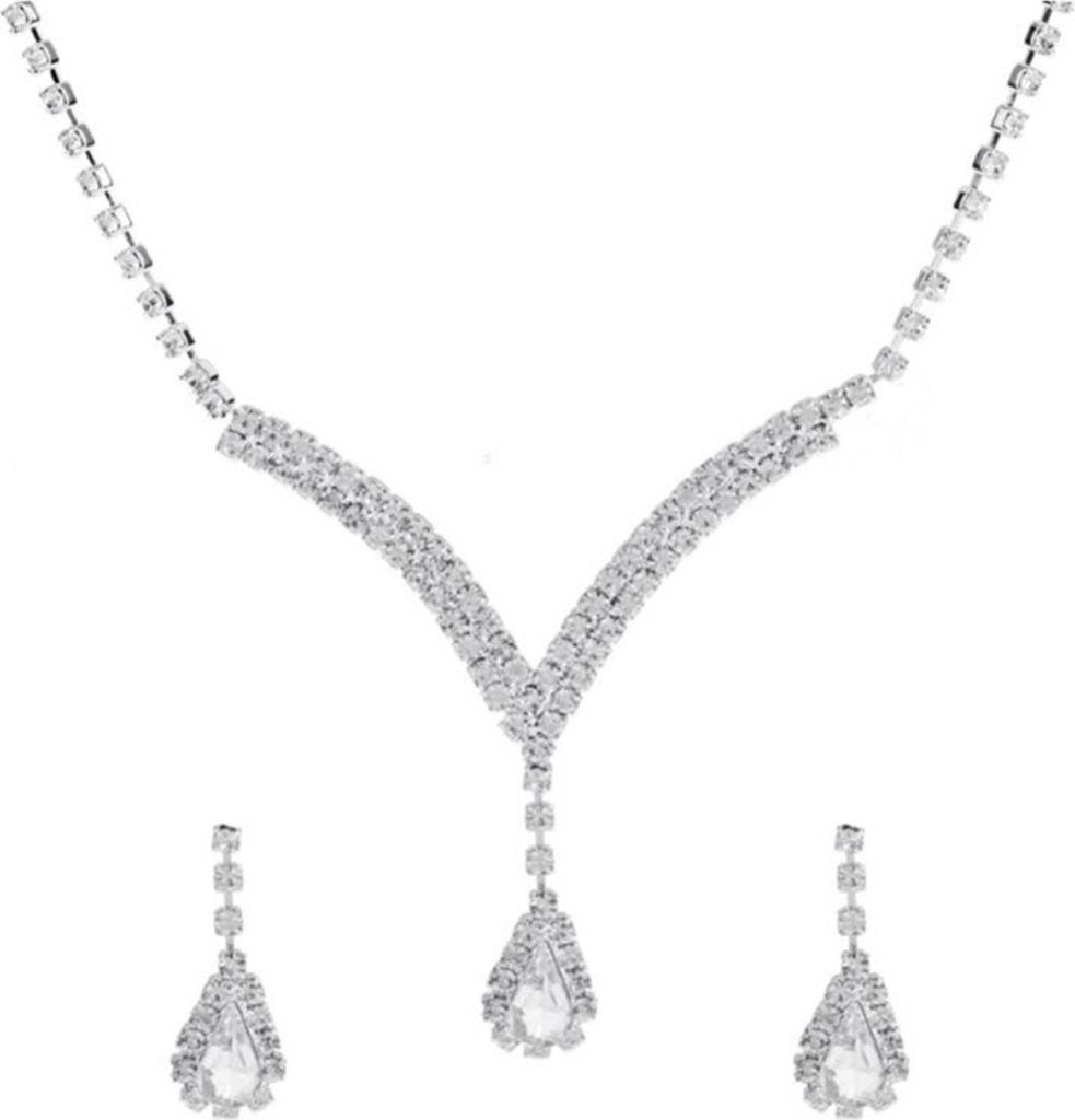 2 Teile/satz Braut Halskette Glänzenden Strass Waterdrop Anhänger Elegante Luxus Hypoallergen Frauen Stud Ohrringe Hochzeit Schmuck Geschenk