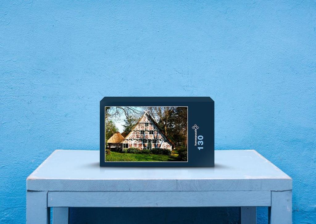 hansepuzzle 64244 - Strohgedeckte Hütte Puzzle, 130 Teile, Natur, 28,7 x 20,0cm mit hochwertiger Aufbewahrung, Kartonbox & Beutel