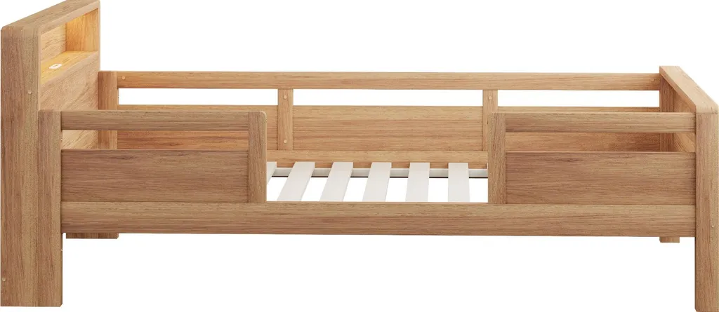 Lit Simple 90x200 cm Multifonctions en Pin Naturel avec LED et USB - 9