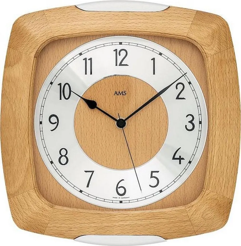 Horloge murale radio-pilotée en bois naturel AMS 5804/18 pour le salon