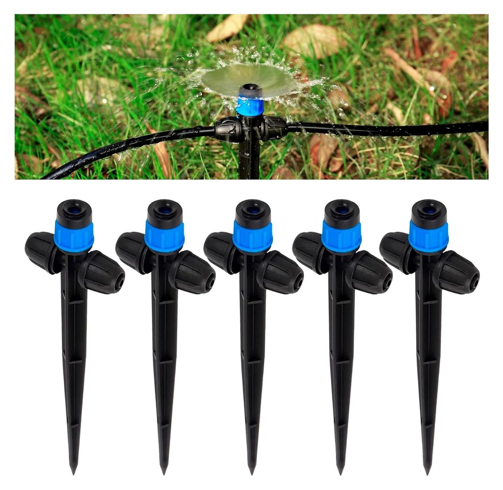 Tropfbewässerung Emitter in Fächerform mit Pfahl, einstellbarer 360-Grad Sprüher, geeignet für (4-7mm) Gartenschlauch Bewässerungssystem, 25 S...