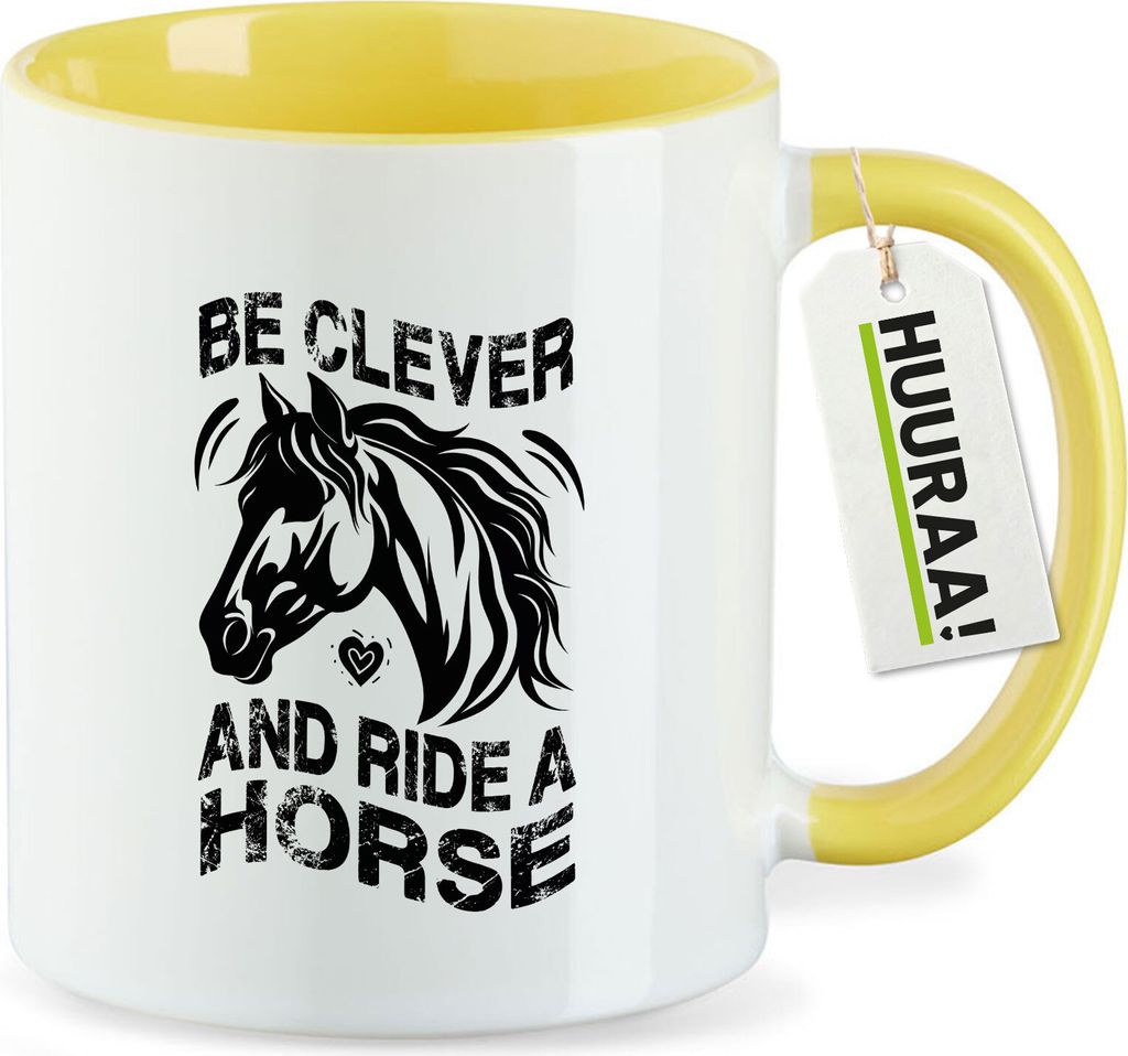 Huuraa Kaffeetasse ride a horse Pferd 330ml Gelb Keramik Kaffeebecher Geschenkidee