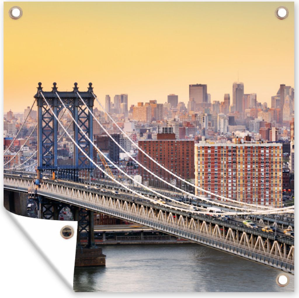 MuchoWow 100x100 cm Outdoor-Poster Gartendeko Sichtschutz Garten Poster für den Garten Manhattan-Brücke in New York