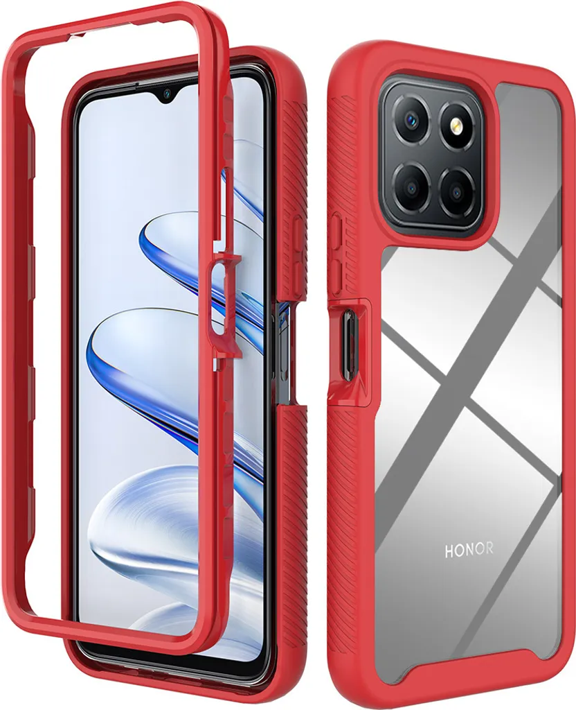 Honor X8 5G Case, Hybrid Transparent Back TPU Bumper Custodia protettiva antiurto per Honor X8 5G/Honor X6/Honor 70 Lite Red