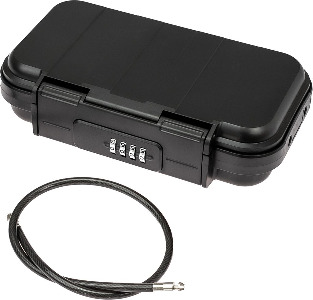 HMF 318-02 Tragbarer Safe mit Zahlenschloss, wasserdichter Mini Tresor mit Drahtseil, 23,5 x 14,5 x 5,8 cm, Schwarz