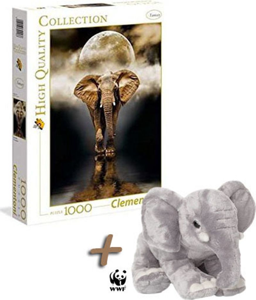 Clementoni Puzzle Der Elefant 1000 Teile + WWF Plüschtier Elephant 18cm
