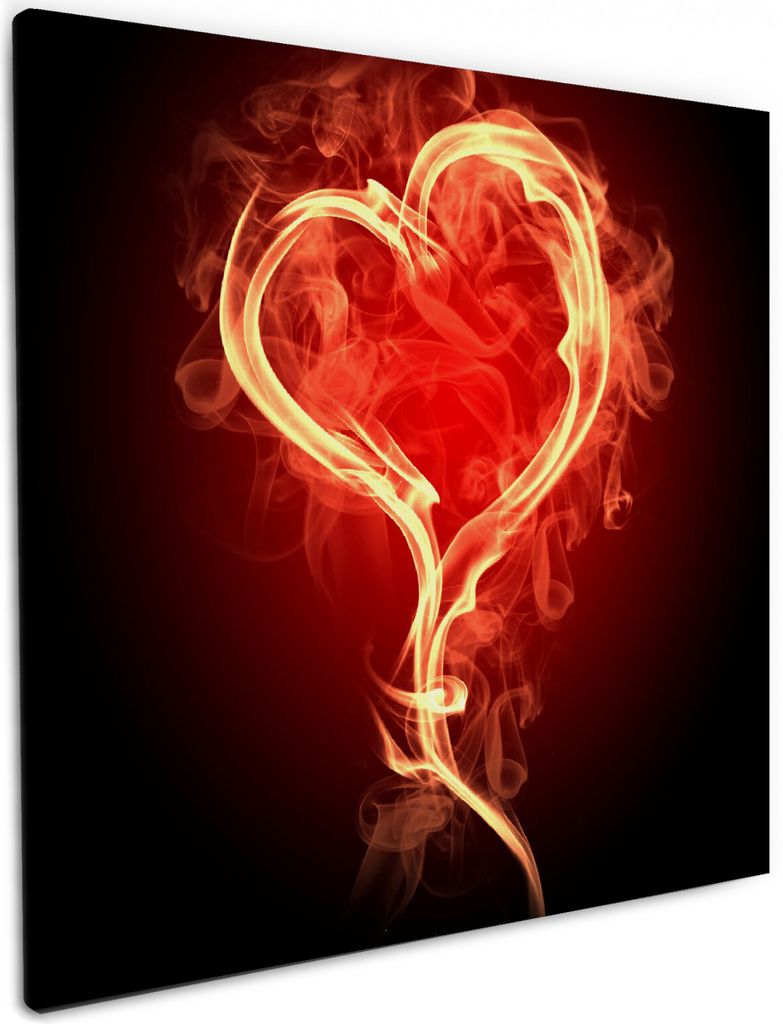 Wallario Premium Leinwandbild Brennendes Herz in Größe 50 x 50 cm
