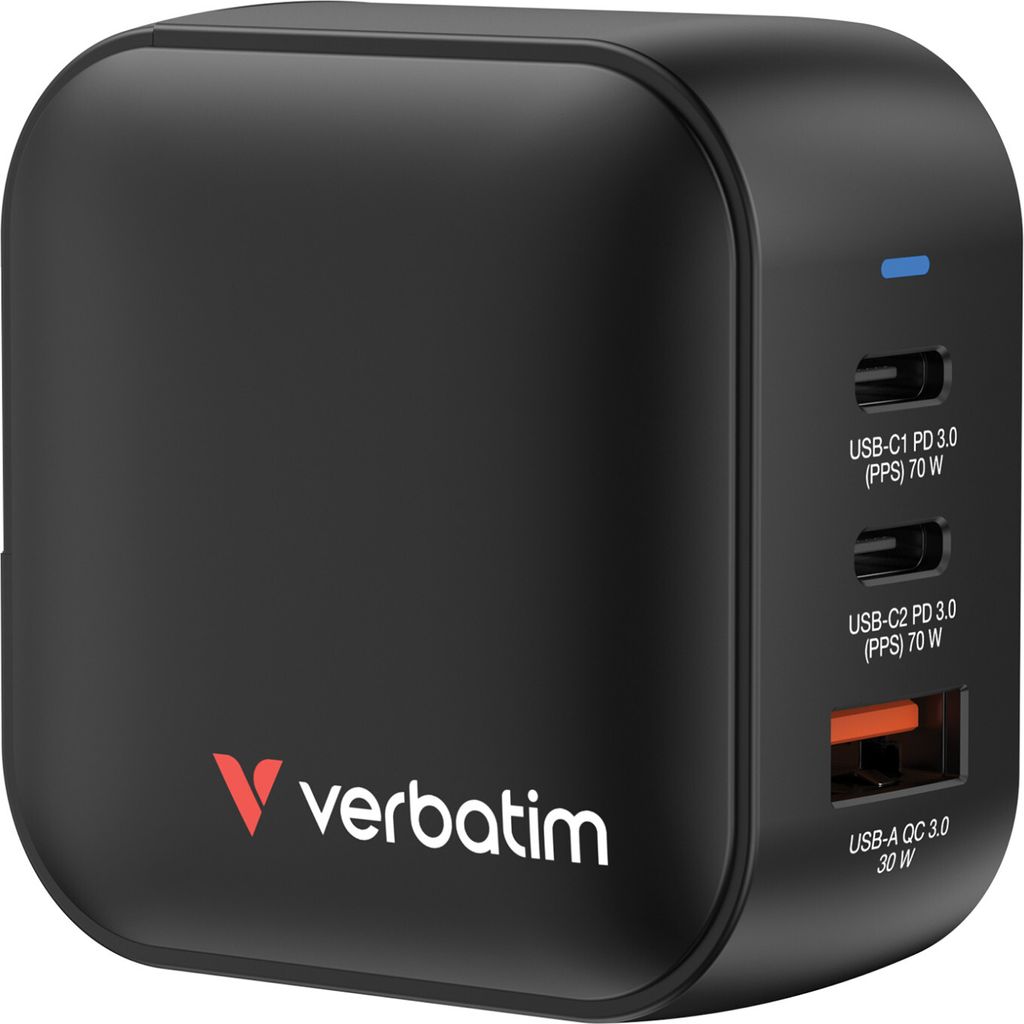 Verbatim Mini GaN nabíjačka 70W 2xUSB-C PD, 1xUSB-A QC 3.0 Obrázok produktu 