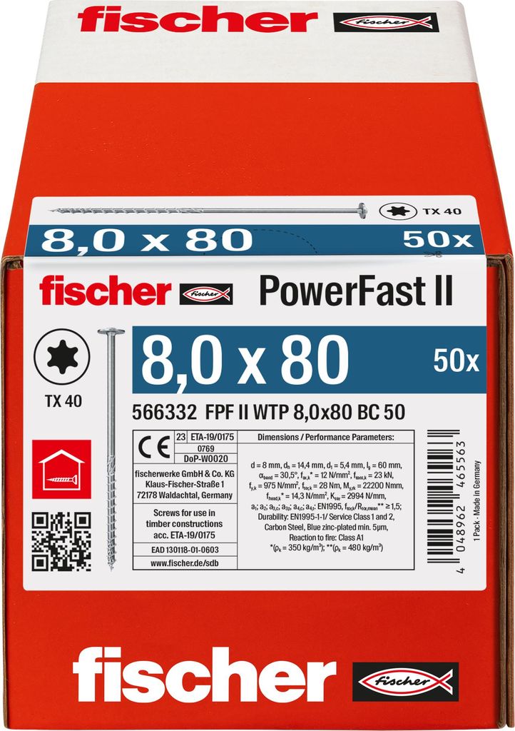 Fischer PowerFast II 8,0x80 TK TX TG blvz 50 Immagine del prodotto 