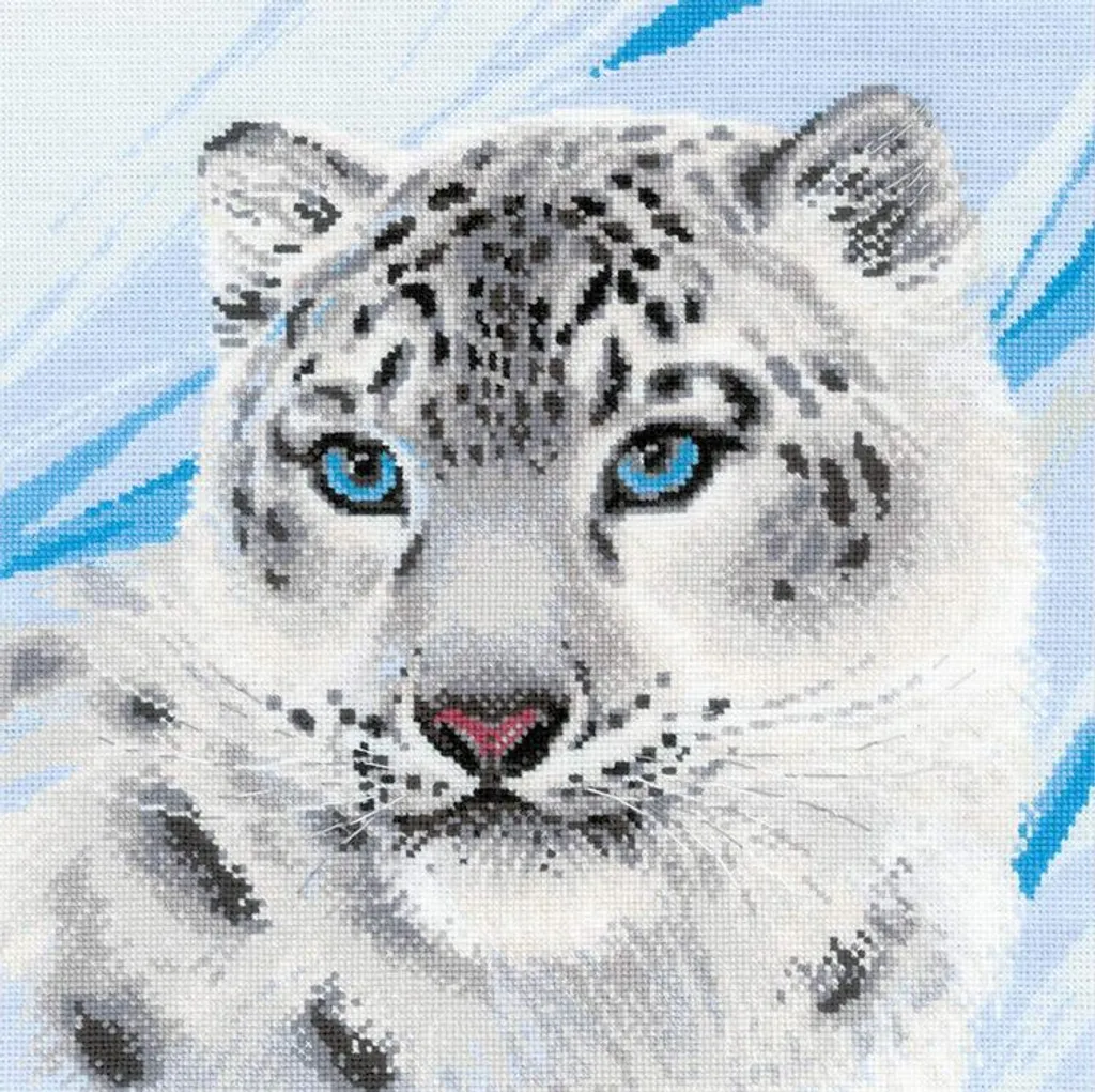 Kit de broderie fil léopard des neiges canevas complet 30x40 cm