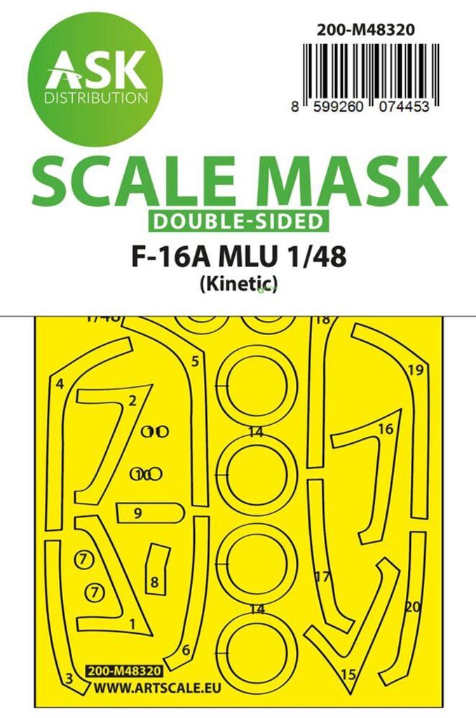 Art Scale Kit 200-M48320 - 1:48 F-16A MLU double-sided fit and self adhesive express mask for Kinetic - Neu