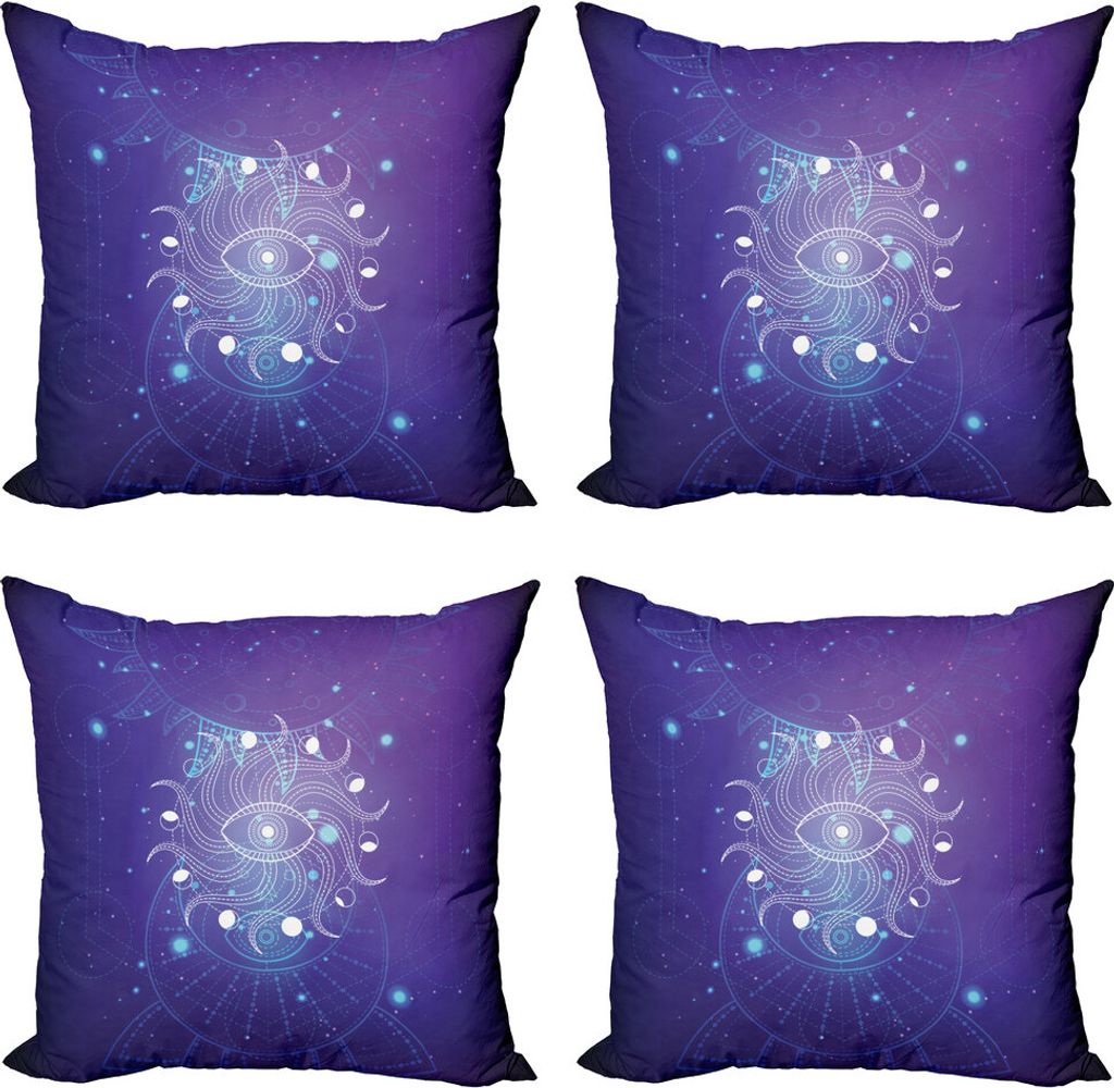 ABAKUHAUS Okkulte Kissenbezug Set (4 Stück), Mystisches Auge und Ornamente Kunst, Moderner Doppelseitiger Digitaldruck, 50 cm x 50 cm, Indigo Blas...