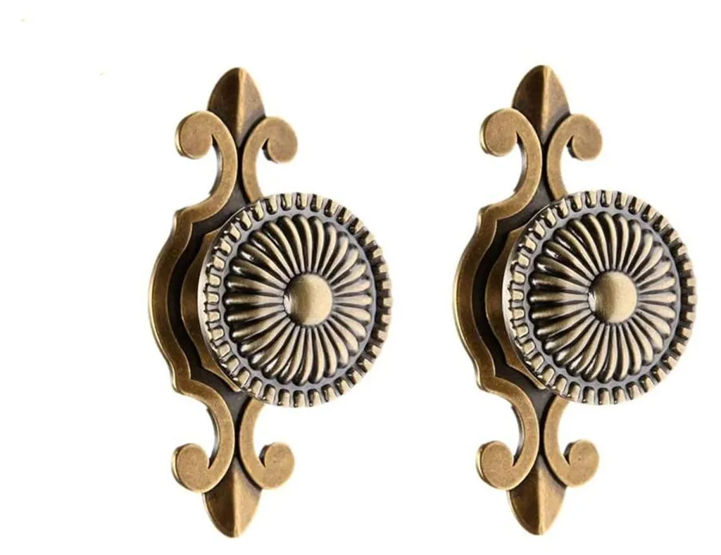 Paire de Boutons de Tiroirs Ronds en Laiton Antique Finition Haute Qualité