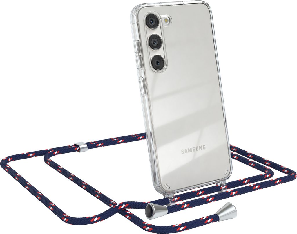 EAZY CASE Handykette kompatibel mit Samsung Galaxy S23, Handyhülle mit Umhängeband, Handykordel, Schutzhülle Clear, Band in Blau