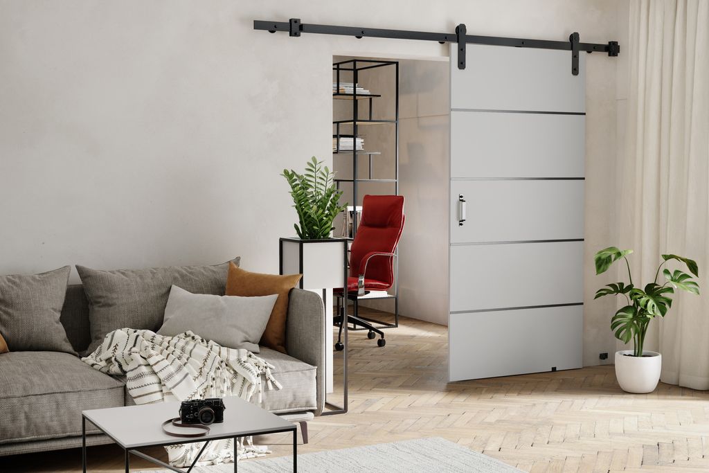 Schiebetür Schwebetür 80 cm Lomar Plus - Wohznimmer, Schlafzimmer, Büro - Design Zimmertür - Schiebetürsystem (Weiß)