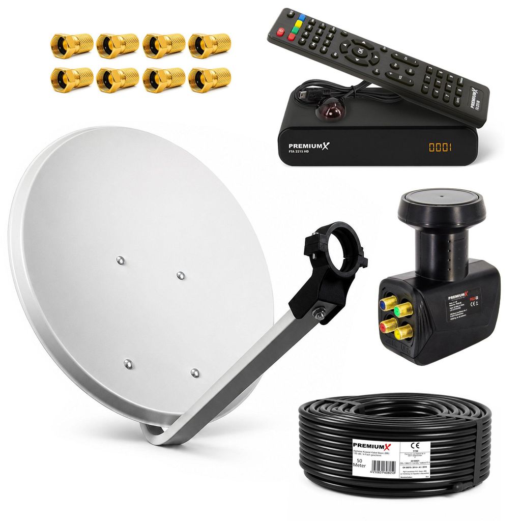 PremiumX SAT Anlage 60cm Antenne Quad LNB Kabel 50m Produktbild 