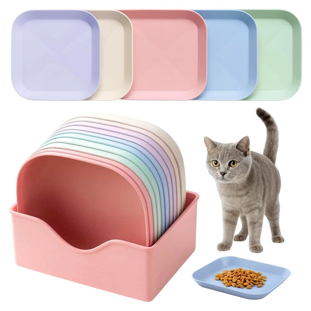 Katzennapf Set 10 Stück - 5 Farben mit stabiler Basis, praktischer Futternapf für Katzen zum Fressen und Trinken, anti-Verschütten Design