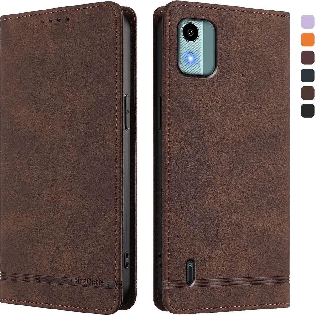 Hülle für Nokia C12, Retro Kunstleder Ständer Klapphülle mit Kartenfächer und Magnetische Braun