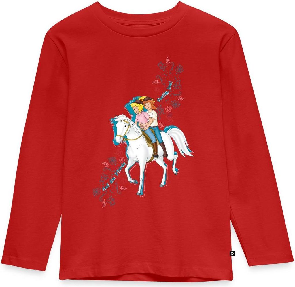 Spreadshirt Bibi Und Tina Auf Die Pferde Fertig Los Kinder Premium Langarmshirt, 110/116 (4 Jahre), Rot