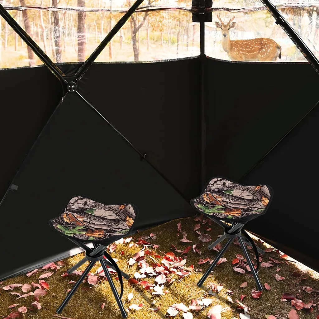COSTWAY set di 2 sgabelli pieghevoli, sgabello da campeggio pieghevole e leggero, sgabello treppiede con tracolla, sgabello da campeggio portatile fino a 150 kg di portata, sgabello da pesca per campeggio, escursionismo, caccia, pesca, viaggi - 2