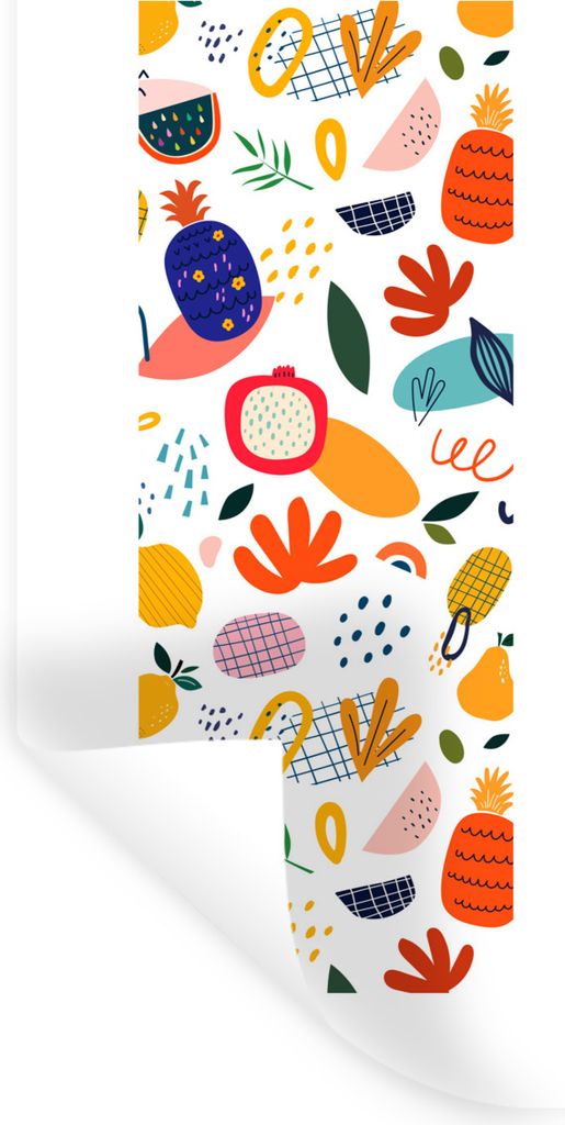 MuchoWow Wandtattoo Wandsticker Wandaufkleber Obst - Lebensmittel - Pastell - Weiß - Abstrakt 20x40 cm Selbstklebend und Repositionierbar - Selb...