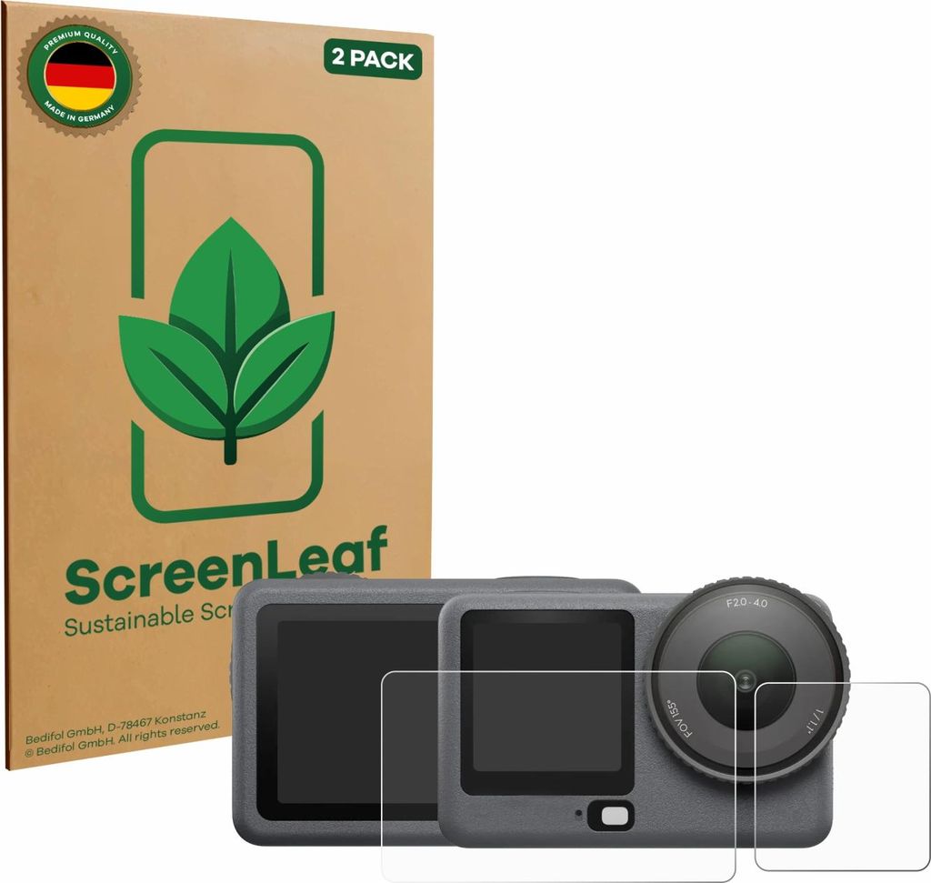 2x ScreenLeaf Schutzfolie für DJI Osmo Action 6 nachhaltiger Displayschutz Display Schutz Folie Klar Transparent