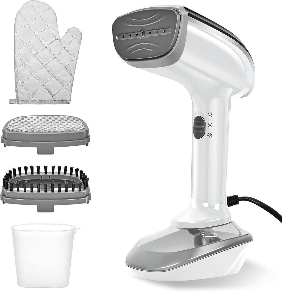 Dampfglätter 1800W 25g/min 300ml Tank 20s Aufheizen Keramiksohle 2in1 Dampfbügeleisen inkl Handschuh Bürste für Kleidung Reisen Büro Zuhause