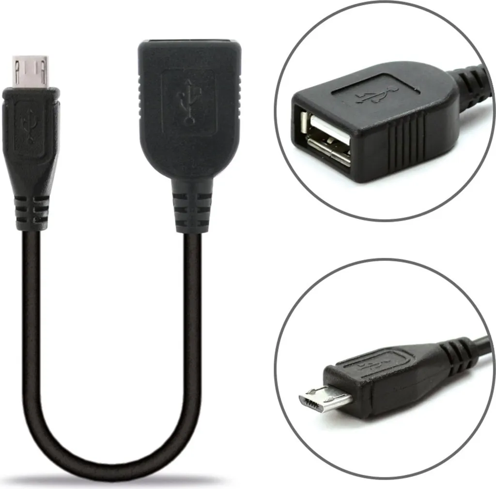 subtel Cavo OTG Micro USB 2.0 15cm - Adattatore per Tablet e PC Nero - 3