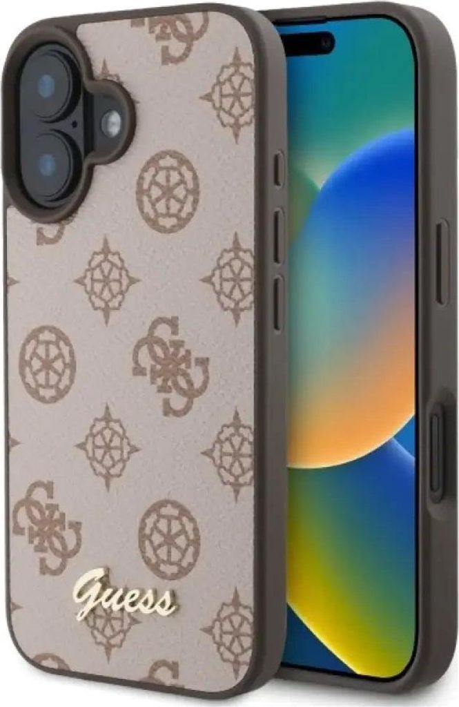 Guess GUHMP16SPGPYSW iPhone 16 6,1" braun/braunes Hardcase Peony Script MagSafe Schutzhülle