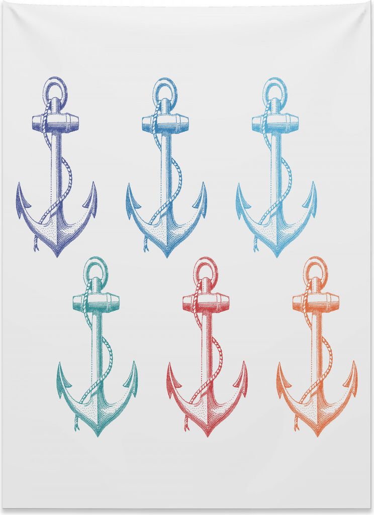 Abakuhaus Nautisch Wandteppich, Bunter Anker Marine aus Weiches Mikrofaser Stoff Kein Verblassen Klare Farben Waschbar, 110 x 150 cm, Mehrfarbig