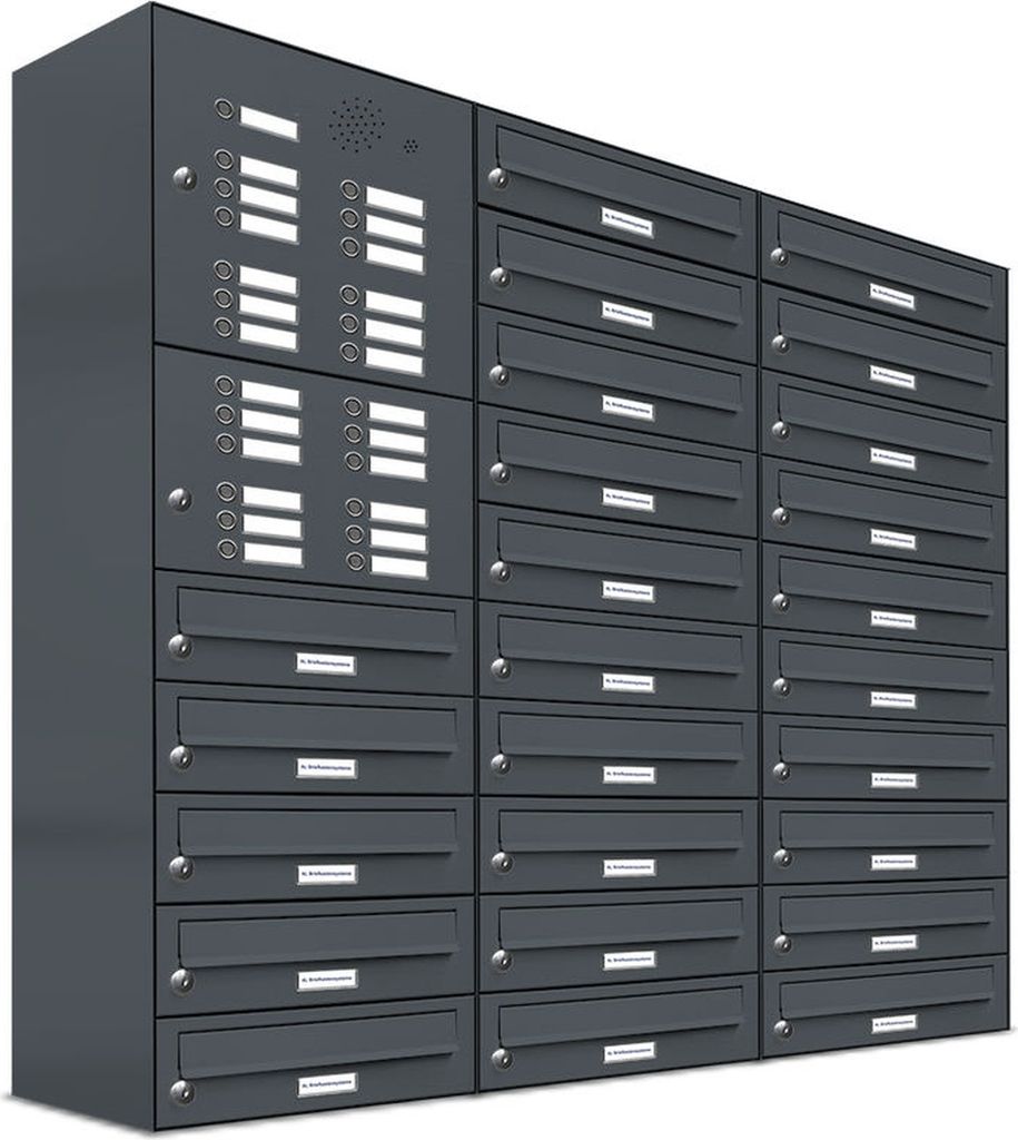 25er Briefkasten Anlage Aufputz - Wandmontage RAL 7016 Anthrazit Klingel