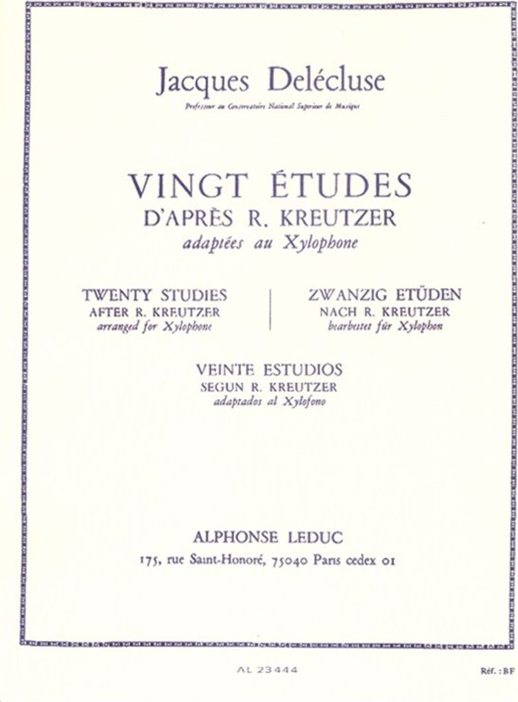 20 etudes d'apres Kreutzer pour xylophone (dt/en/fr/sp)