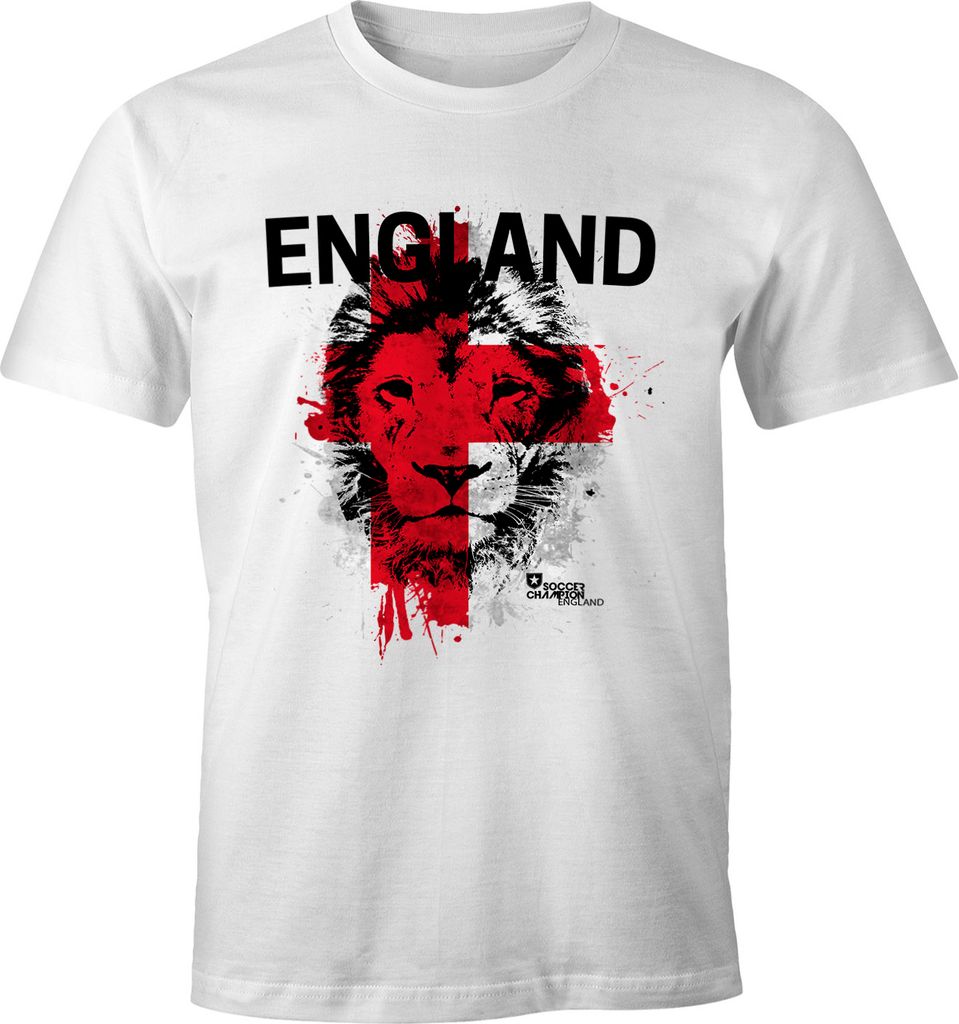 Herren T-Shirt Fanshirt England Fußball EM WM Löwe Flagge Lion MoonWorks weiß XS