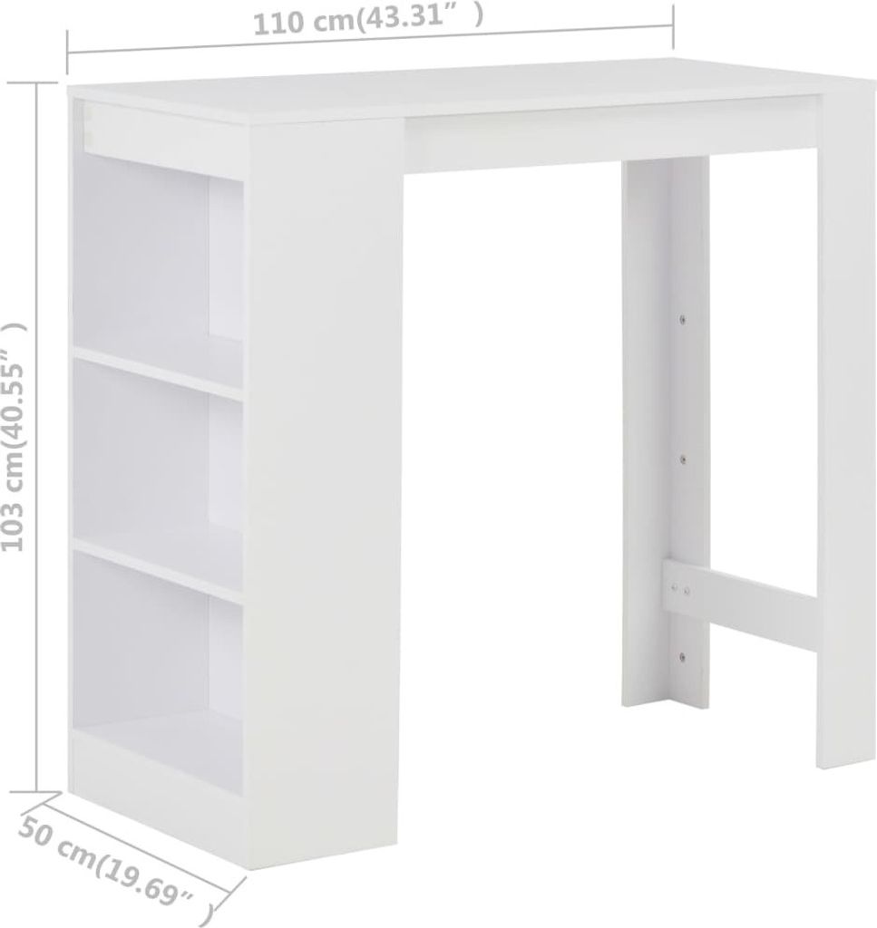 vidaXL Barový stôl s policou biely 110x50x103 cm Obrázok produktu 5