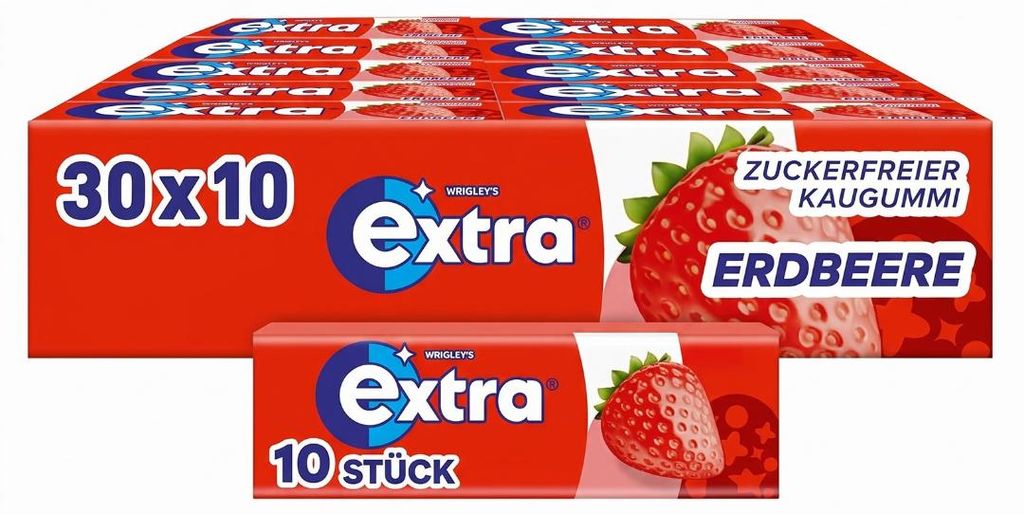 Wrigley's Extra Strawberry Erdbeer Kaugummi Zuckerfrei (30 Produktbild 