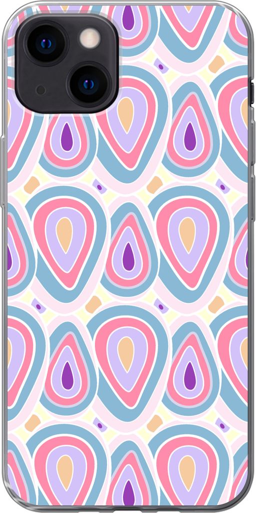 MuchoWow Handyhülle Schutzhülle Hülle für Telefoonhoesje iPhone 13 Muster - Achat - Retro - Lila Silikon Softcase Handy Hülle - Karteninhaber
