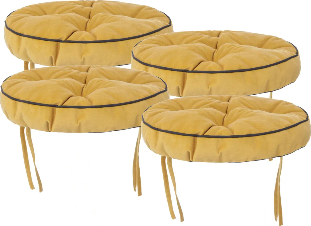 Set de 4 Coussins de Chaise 38x38 cm Rembourrés 10cm Jaune Fancy