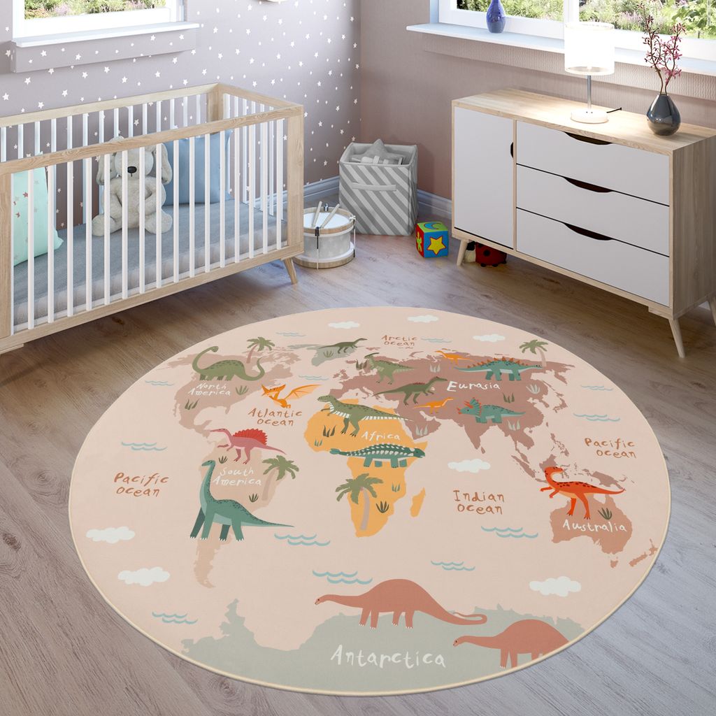 Kinder-Teppiche, Kurzflor-Teppiche für Kinderzimmer mit vers. Designs Spielteppiche Bunt Grösse 200 cm Rund