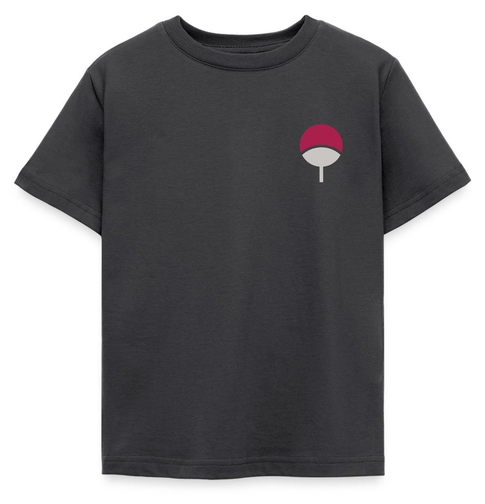 Spreadshirt Naruto Brustlogo Des Uchiha-Clan Kinder T-Shirt, 110/116 (5-6 Jahre), Dunkelgrau