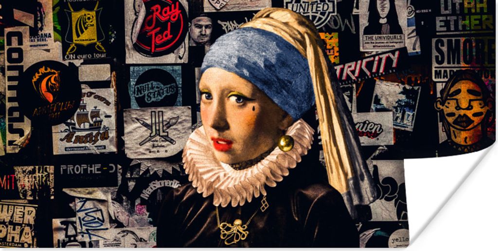MuchoWow Poster Das Mädchen mit dem Perlenohrring - Tätowierung - Vermeer 160x80 cm - Foto Poster