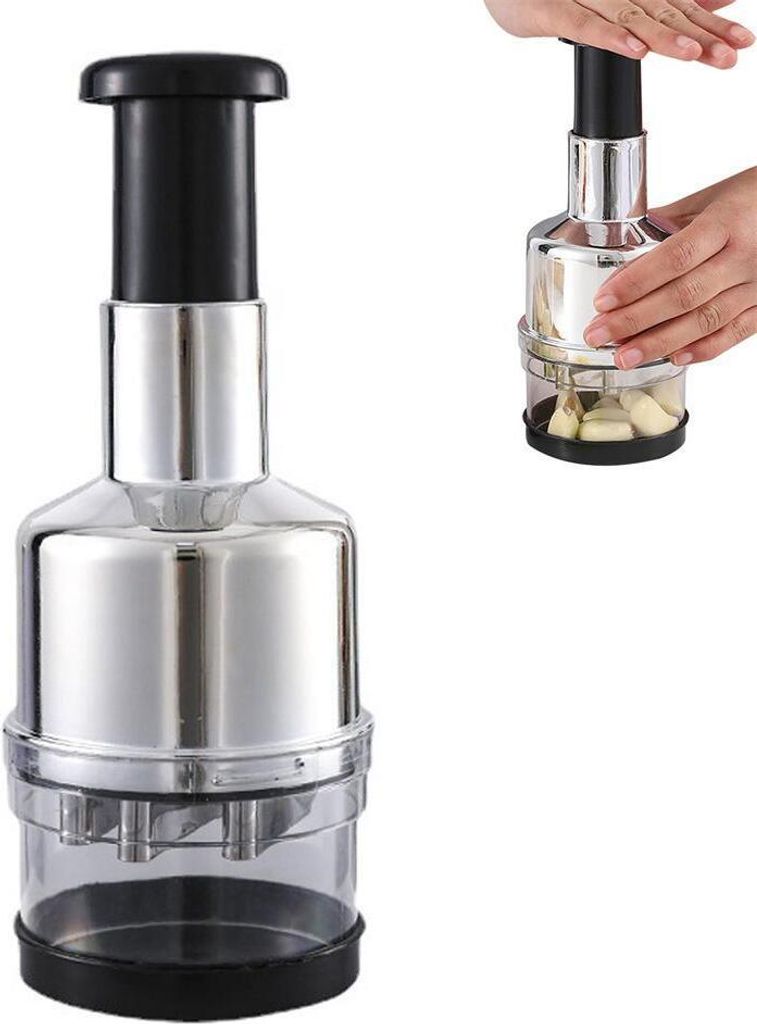 Handknoblauchpresse mit Edelstahlklingen, manueller Knoblauchzerkleinerer für Paprika und Zwiebeln