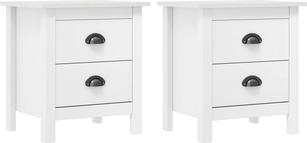 The Living Store Nachttisch Hill 2 Stk. Weiß 46x35x49,5 cm Massivholz Kiefer