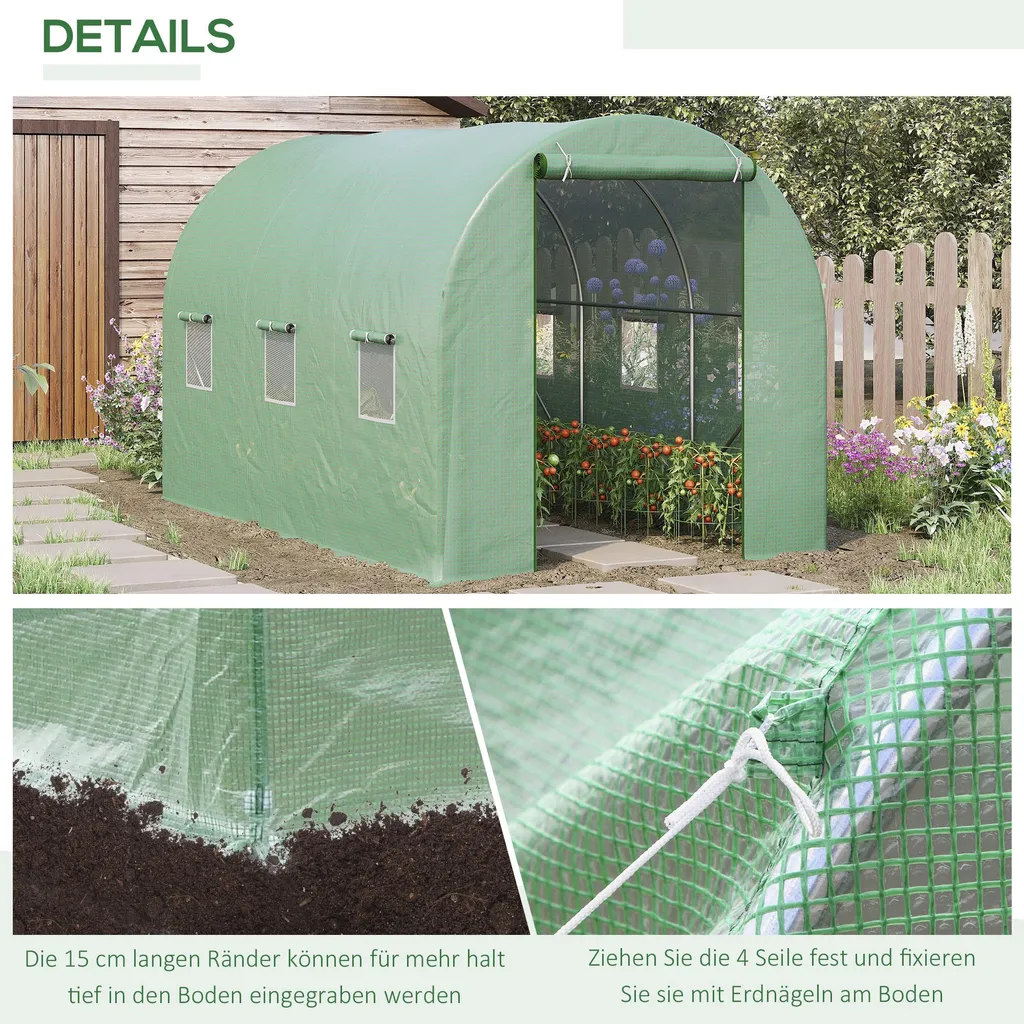 Serre à Tomates 7m² avec Structure Renforcée et Fenêtres de Ventilation