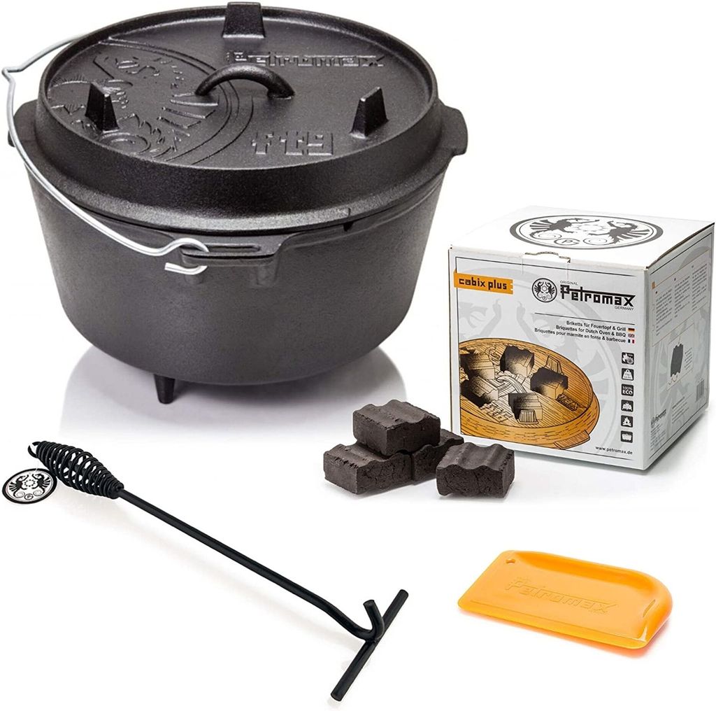 Petromax Dutch Oven FT9-9QT - Feuertopf mit Füßen - Set - Pfanne + Deckelheber