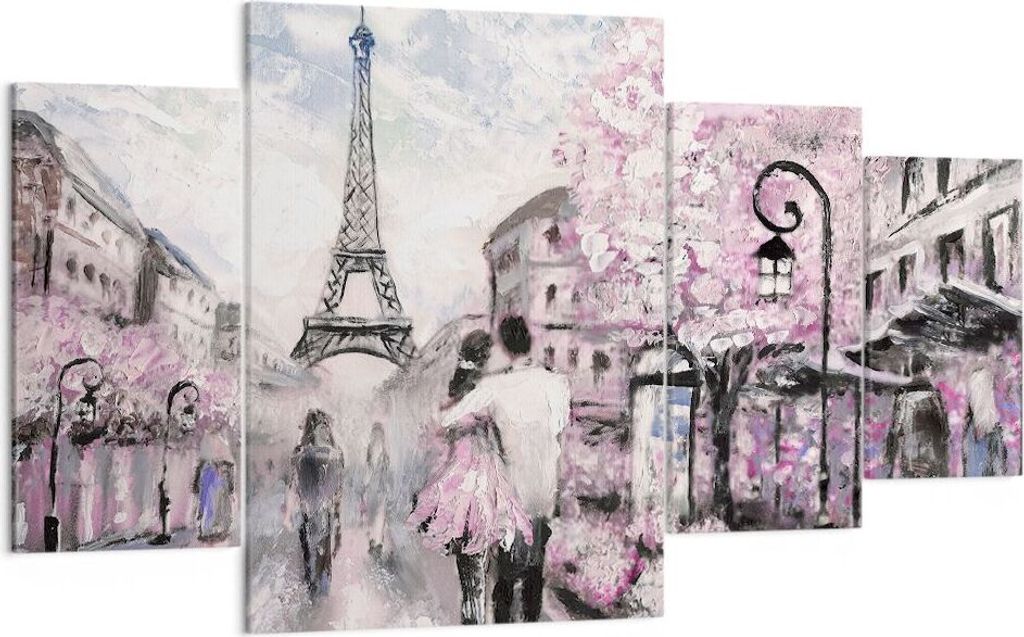 Bild auf Leinwand - Leinwandbild - Paris Weg Illustration eiffle - 160x90cm - Wand Bild - Wanddeko - Leinwanddruck - Bilder - Kunstdruck - Wanddeko...