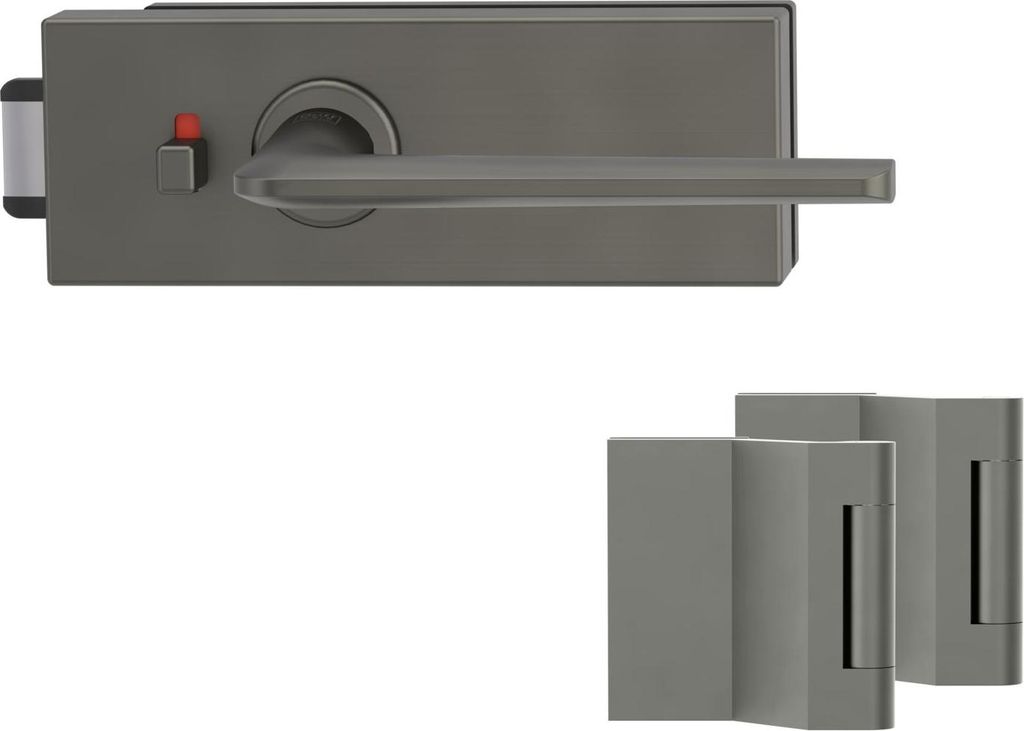 Griffwerk PURISTO S -Kaschmirgrau Ganzglastürbeschlagset -3-teiliger Bandsatz -mit Griff DESM REMOTE -EM -smart2lock