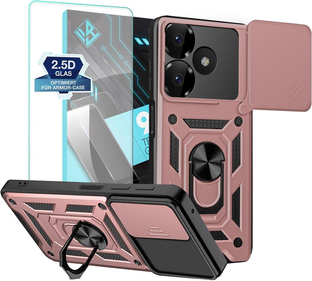 Armor Handyhülle für Xiaomi Redmi 13 mit 9H Displayglas Displayschutz Kameraschutz Handy Panzer Case Cover Schutzhülle Outdoor Farbe: Rosegold