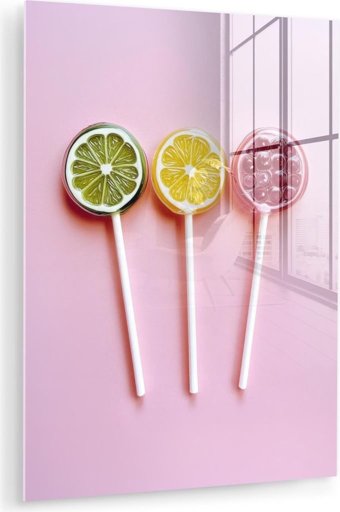 MuchoWow Glasbilder - Bilder auf Wandbild - Foto auf Glas Lollipop - Bonbon - Zitrusfrucht 60x80 cm Wanddekoration aus Glas - Acrylglasbild - Acryl...