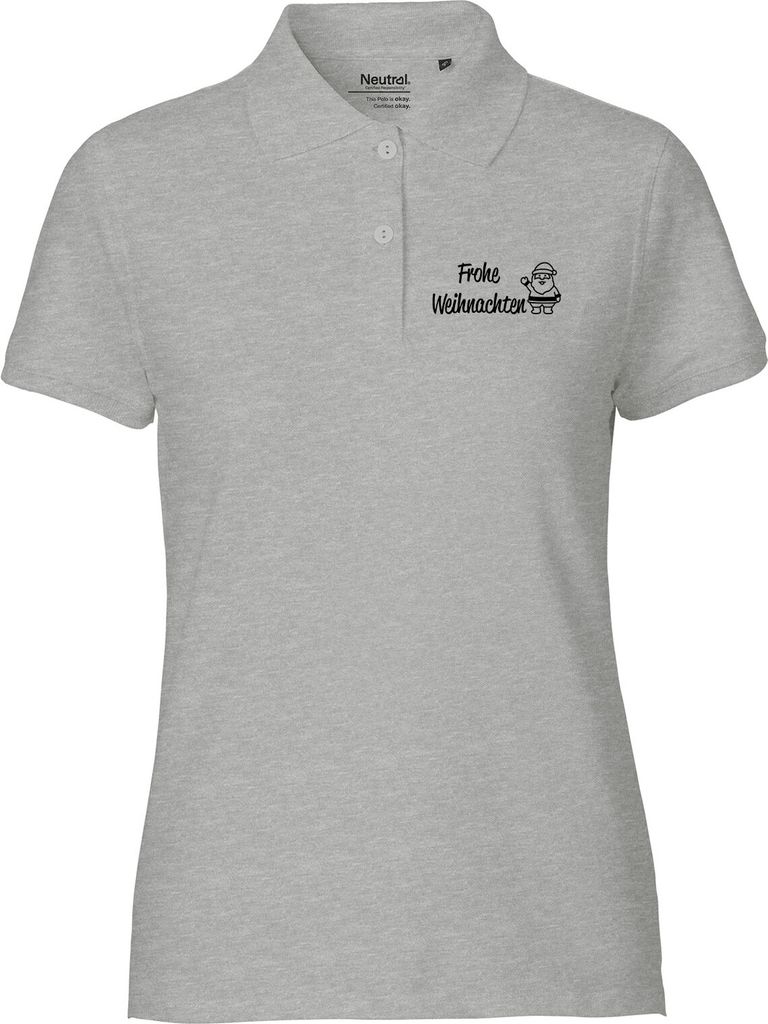 Huuraa Womans Poloshirt Frohe Weihnachten Weihnachtsmann Geschenk Größe L Sport Grey Bio Baumwolle Fairtrade Frohe Weihnachten Präsent
