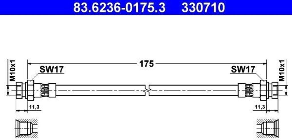 ATE 83.6236-0175.3 - OE 6U0 611 775 C Bremsschlauch für Felicia (6U), Caddy II (9K)